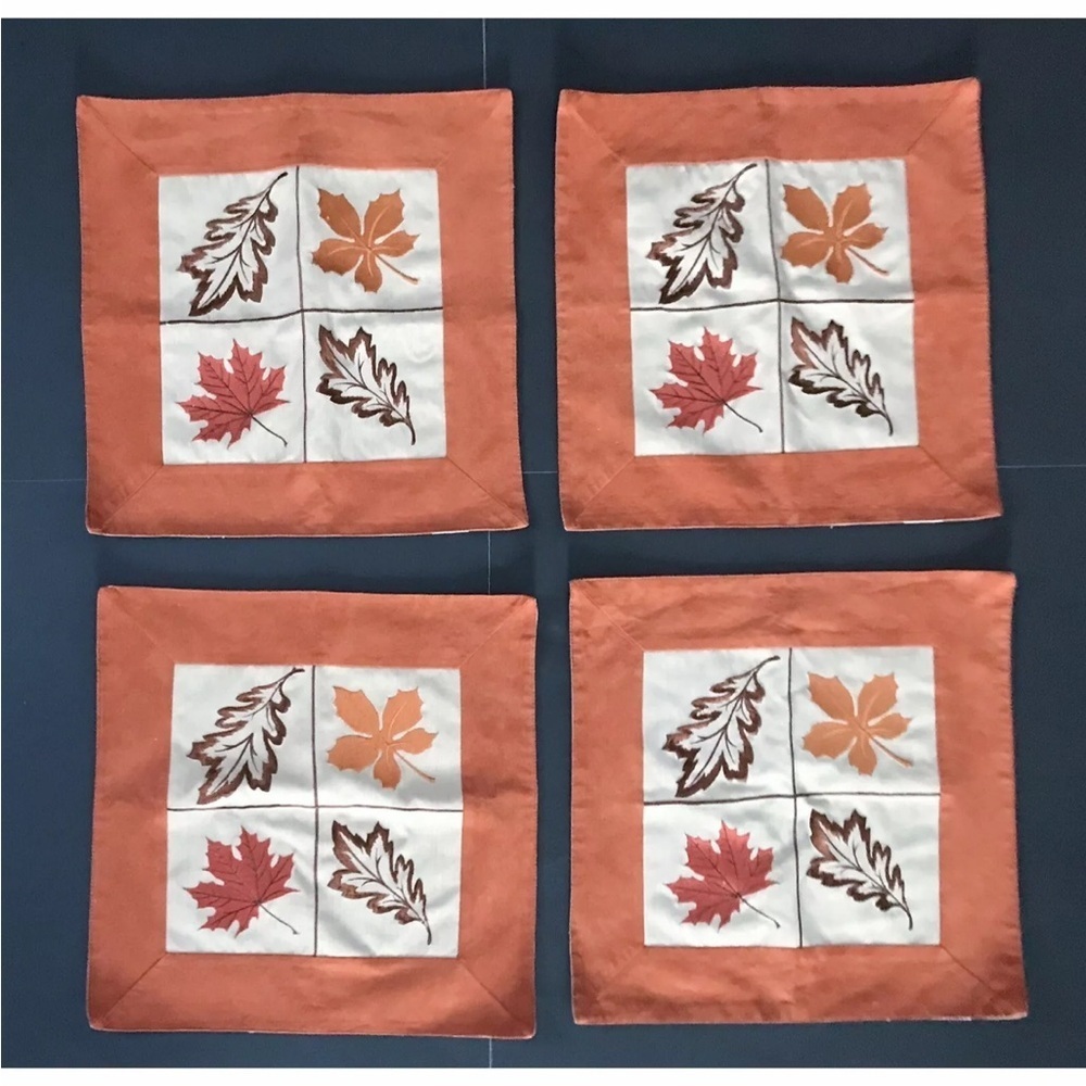 Autumn Leaf Placemat Set Faux Suede Trim Orange Brown Cottage Cabin Goblin Core